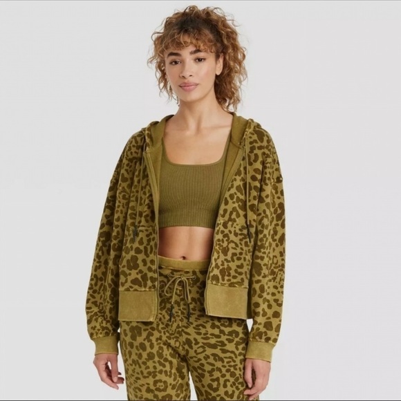 JoyLab Full zip Army Cheetah Print Hoodie Jacket Size Small - Picture 1 of 17